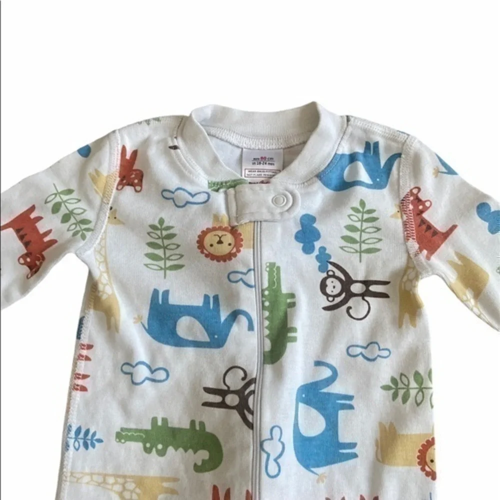 Hanna Andersson Zoo Animals Printed Organic Cotton‎ Zip Up Baby Pajamas